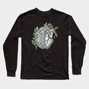 Half brain half heart, right balance between brain and heart, leaves eucalyptus, tied, laces, ribbon for tying Long Sleeve T-Shirt